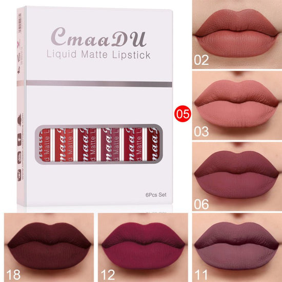 6 Boxes Of Matte Non-stick Cup Waterproof Lipstick Long Lasting Lip Gloss $9.99 Dana Fashion style: E makeup Product Information: Shelf life: 36 months Ingredients: Multivitamins Box packing size: Length: 85mm Width: 15mm Height: 107mm 6 boxed weight: abo