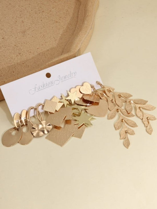 6-piece Set Of Earrings With Polygonal Leaves, Long, Multi-layered Tassel Earrings, Simple And High-end Earrings $35.37 Dana Fashion Color: Gold Women's Accessories Product information: Material: Alloy Style: European and American Style: Women's Modeling: