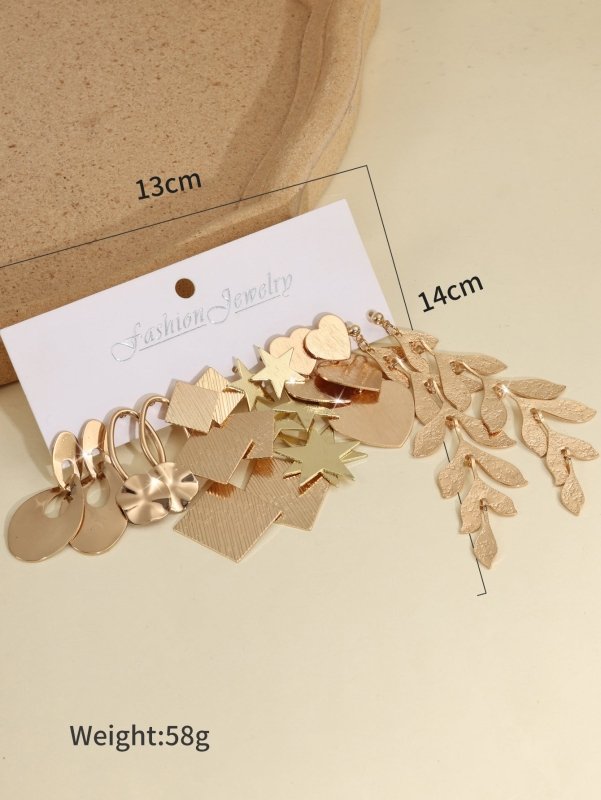 6-piece Set Of Earrings With Polygonal Leaves, Long, Multi-layered Tassel Earrings, Simple And High-end Earrings $35.37 Dana Fashion Color: Gold Women's Accessories Product information: Material: Alloy Style: European and American Style: Women's Modeling: