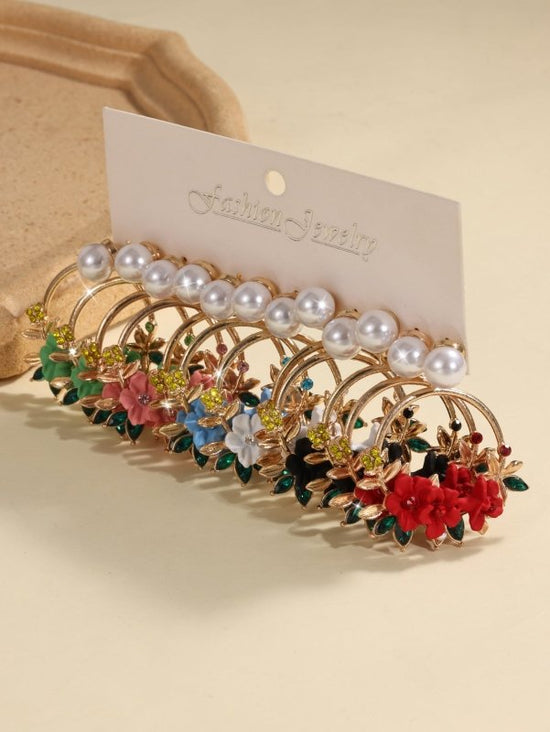 6-piece Set Of Sweet Soft Ceramic Pearl Flower Earrings With Fashionable Temperament And Floral Earrings $40.48 Dana Fashion Color: Colorful Women's Accessories Product information: Material: Alloy Style: European and American Style: Women's Modeling: Flo