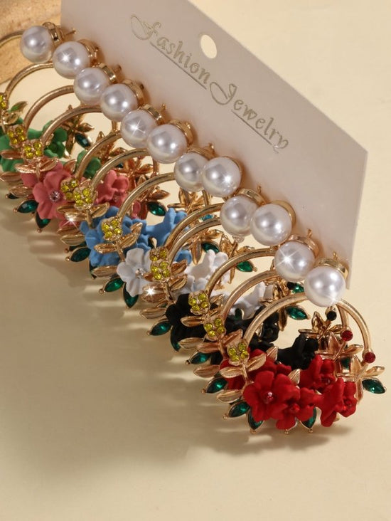 6-piece Set Of Sweet Soft Ceramic Pearl Flower Earrings With Fashionable Temperament And Floral Earrings $40.48 Dana Fashion Color: Colorful Women's Accessories Product information: Material: Alloy Style: European and American Style: Women's Modeling: Flo