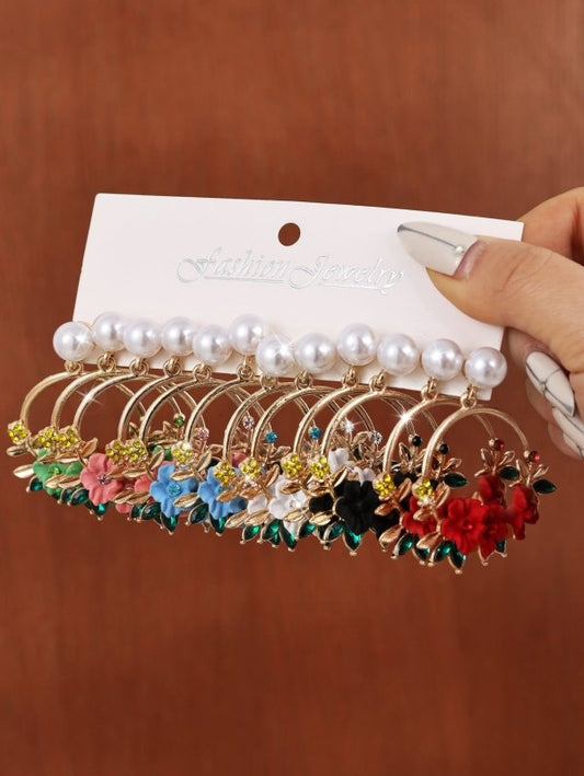 6-piece Set Of Sweet Soft Ceramic Pearl Flower Earrings With Fashionable Temperament And Floral Earrings $40.48 Dana Fashion Color: Colorful Women's Accessories Product information: Material: Alloy Style: European and American Style: Women's Modeling: Flo