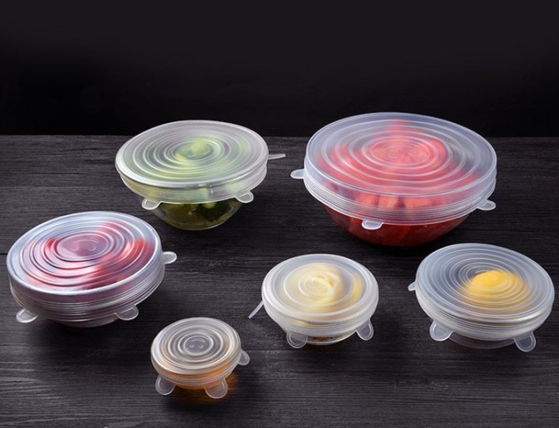 6-piece stretch siliconecover $9.57 Dana Fashion Color: Special White Size: Set Dana's Kitchen Cookware Parts Type:Lids Material:food grade Silicone Temperature : -40F to +446F (-40c to +230c) Material :BPA free 100% Food Grade Silicone Advantage:Heat res