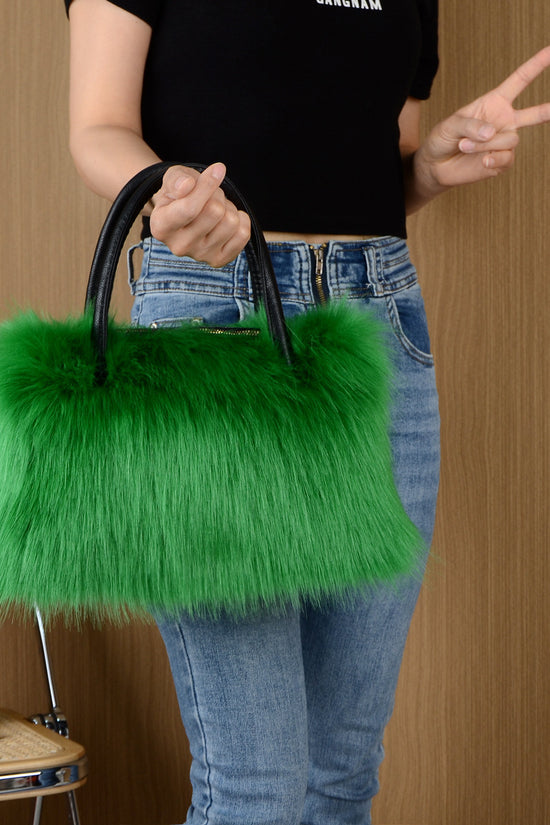 High-end Hand-carrying Square Plush Bag Fur Raccoon Fur Handbag Large Capacity - Dana Fashion