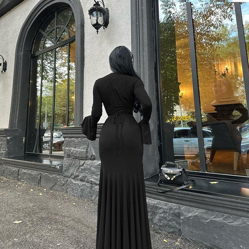 Round Neck Scarf Detail Long Sleeve Maxi Dress - Elegant Casual Dress 2026 - DanaFashionstore