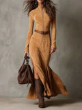 Slim Zipper Dress Elegant Temperament Split Long-sleeved Dresses Cowboy Fashion Retro Women's Clothing - DanaFashionstore