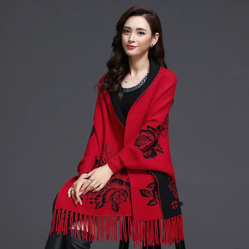 Mid-length Tassels Loose-fitting Knitted Cardigan Thickened Sweater Cashmere Outerwear - DanaFashionstore