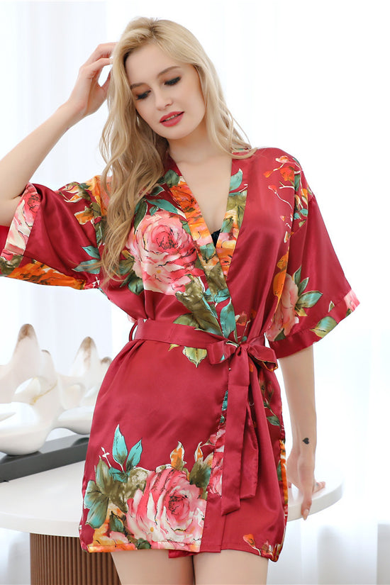 Hand-painted peony simulation silk nightgown - Dana Fashion