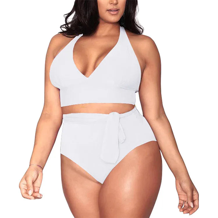 Split large size straps sexy bikini multi-rope belt deep V high waist swimsuit women - DanaFashionstore
