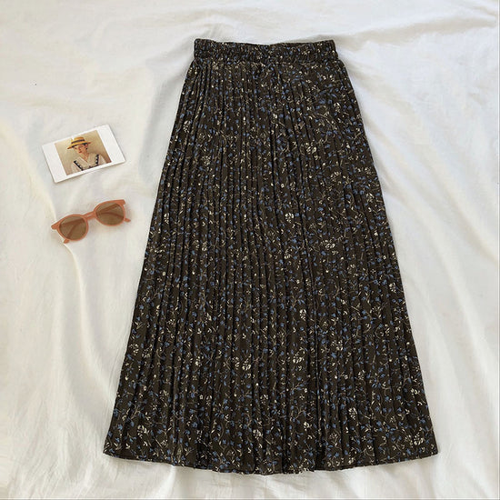 Fashionable Sweet All-match Floral Embossed High Waist Slim Mid-length A-line Skirt