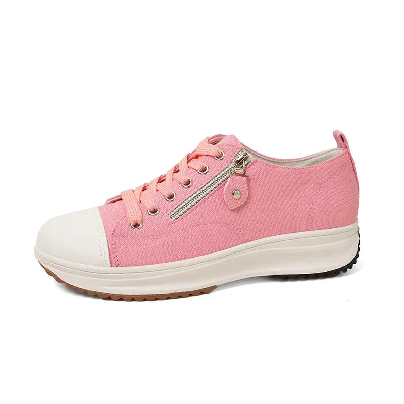 Plus Size Solid Color Low Cut Fashion Round Head Lace-up Platform Women's Casual Pumps - DanaFashionstore