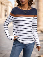 Women's Round Neck Striped Long Sleeve T-Shirt - DanaFashionstore