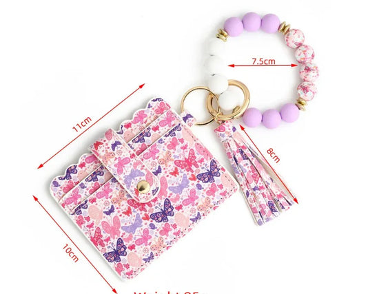 Love Polyurethane Card Holder Silica Gel Key Chain European And American Printed Silicone Beads Bracelet Women's Wallet - DanaFashionstore