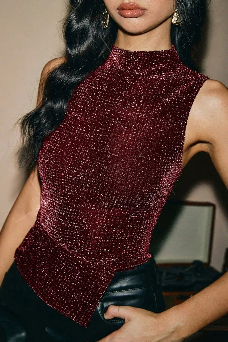 Sleeveless Sexy Slim Rhinestone Hot Girl Vest Women's Clothing - DanaFashionstore