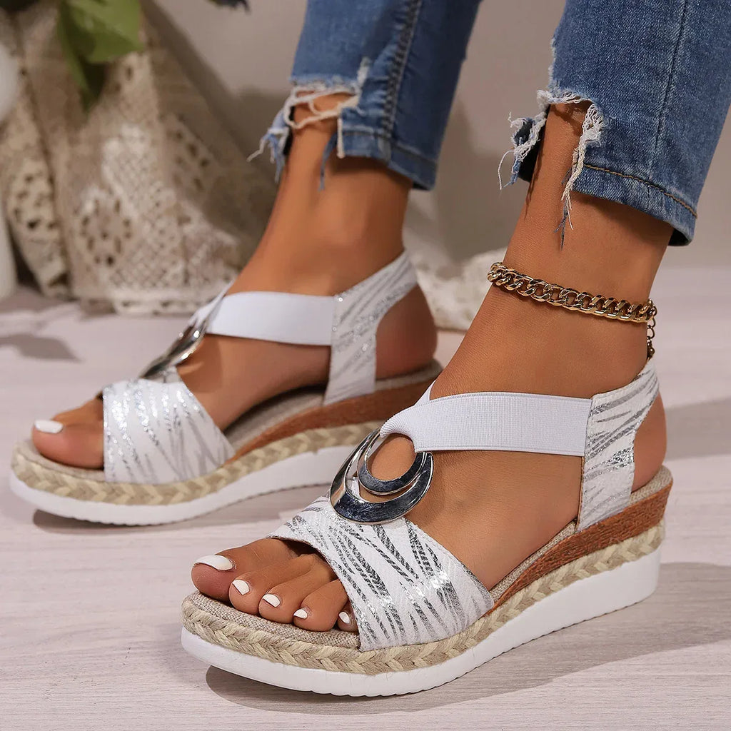 Plus Size Women's Metal Buckle Decorative Hemp Rope Sandals - DanaFashionstore