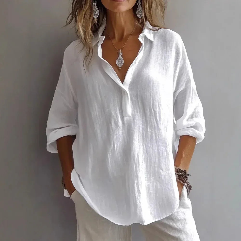 Fashion Long-sleeved Lapel Pullover Shirt Casual Loose Solid Color T-shirt Tops Women's Clothing - DanaFashionstore