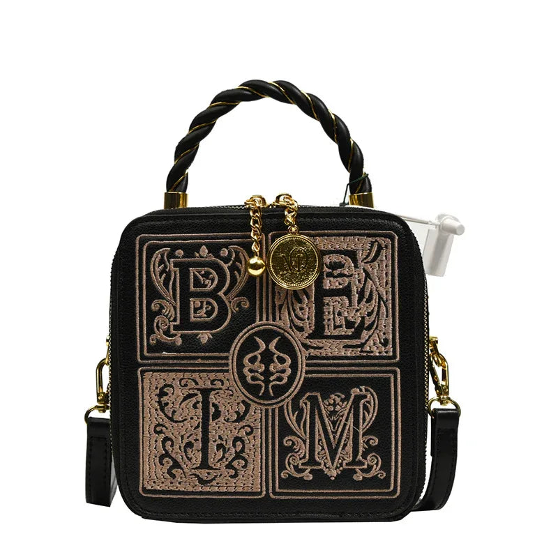 Versatile One Shoulder Crossbody Embroidered Small Square Bag - DanaFashionstore