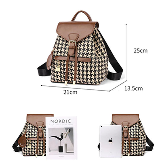 Houndstooth Backpack Women High Capacity Travel Bags Girls - Dana Fashion