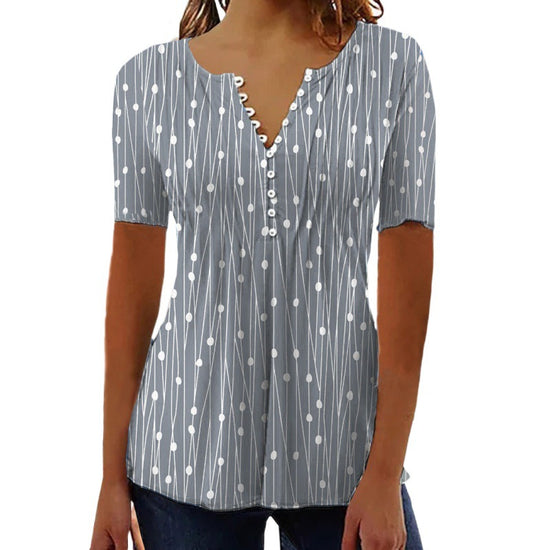 European And American Spring And Summer V-collar Polka Dot Short Sleeve