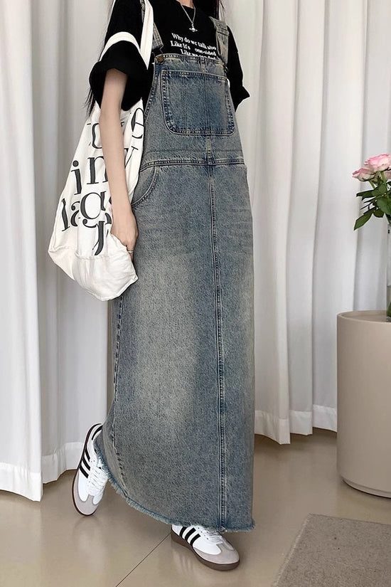 All-matching Retro Anti-aging Sleeveless Strap Dress Women's Spring And Summer Leisure Loose Slimming And Straight Denim Long Skirts