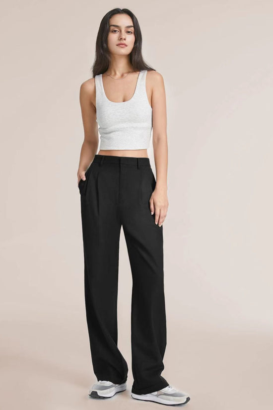 High Waist Straight Trousers With Pockets Wide Leg Casual Pants For Women