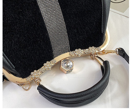 Autumn And Winter Diamond-embedded All-match Horse Hair-like Handbag - Dana Fashion
