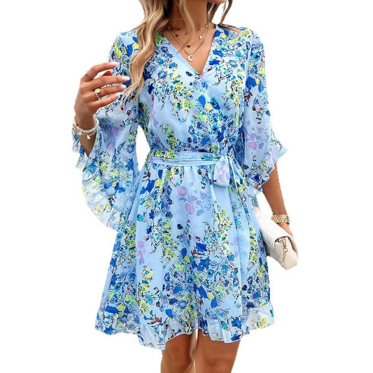 European And American Leisure Simple Style Floral Lace-up Skirt Dress $49.50 Dana Fashion Color: Black Size: L Women's clothing Product information: Pattern: plants and flowers Skirt type: A- line skirt Color: black, blue, green, orange, pink Waist type:
