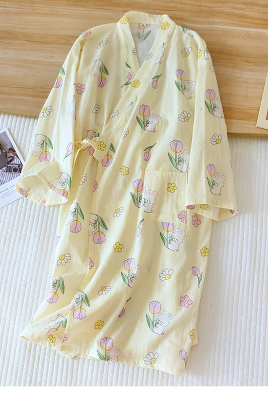 Women Bathrobe Nightdress Long Sleeve Nightgown Cotton Gauze - Dana Fashion