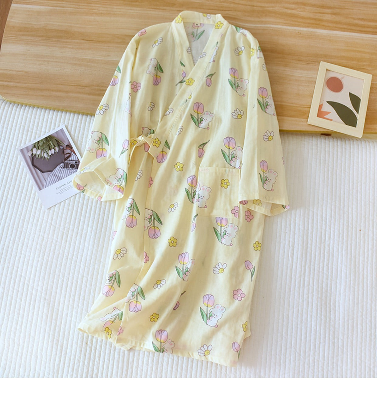 Women Bathrobe Nightdress Long Sleeve Nightgown Cotton Gauze - Dana Fashion