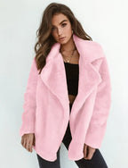 Sexy Plush Lapel Woolen Coat Women - DanaFashionstore