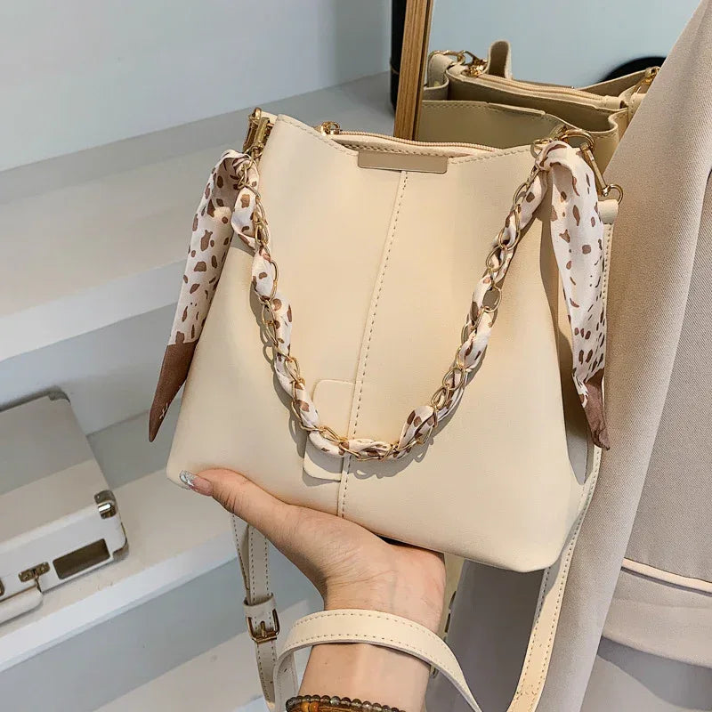 Fashion Big Bag Casual Women's Bag Fashion Retro Characteristic Messenger Bag Silk Scarf Portable Bucket Bag - DanaFashionstore
