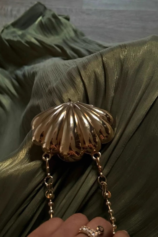 European And American Middle East Pleated Ribbon Shiny Evening Dress