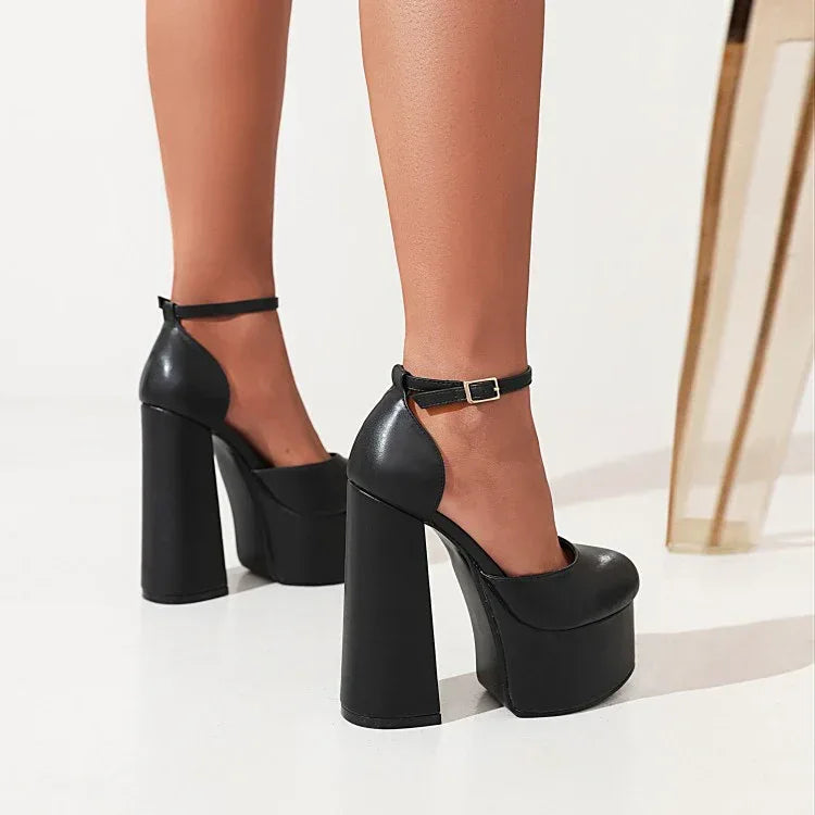 Ladies Sandals Buckle High Heel Platform - DanaFashionstore