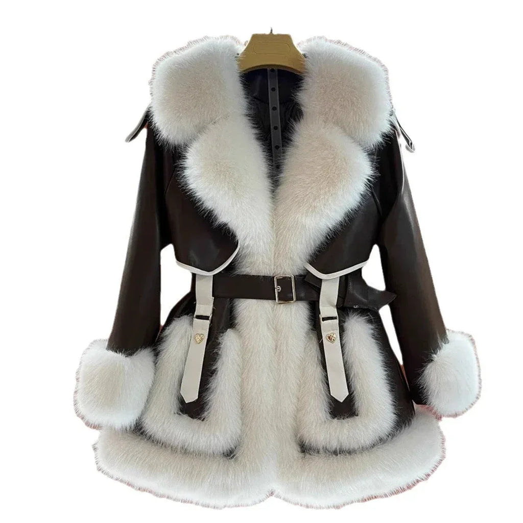 Elegant Big Fur Collar Fur Fur Coat For Women - DanaFashionstore