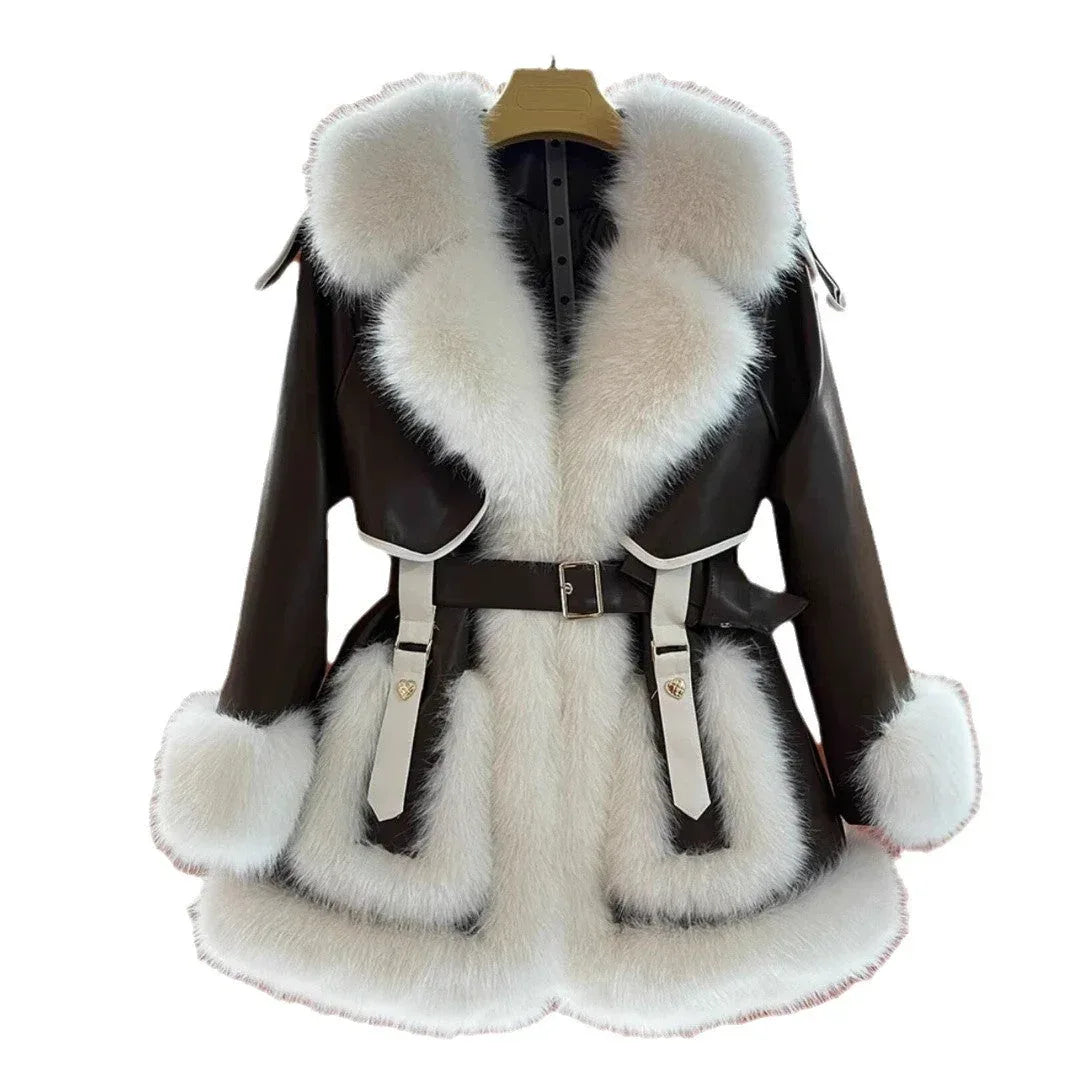 Elegant Big Fur Collar Fur Fur Coat For Women - DanaFashionstore