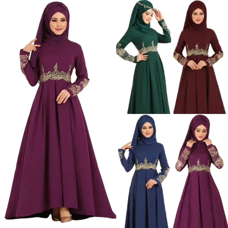 Muslim Embroidered High Waist Dress - Elegant Ethnic Graceful Slim Fit Islamic Dress - DanaFashionstore