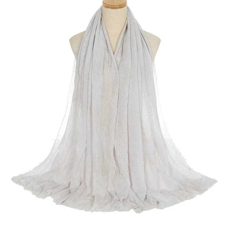 Pleated Viscose Yarn Monochrome Scarf Natural Wrinkled Cotton And Linen Burrs - DanaFashionstore