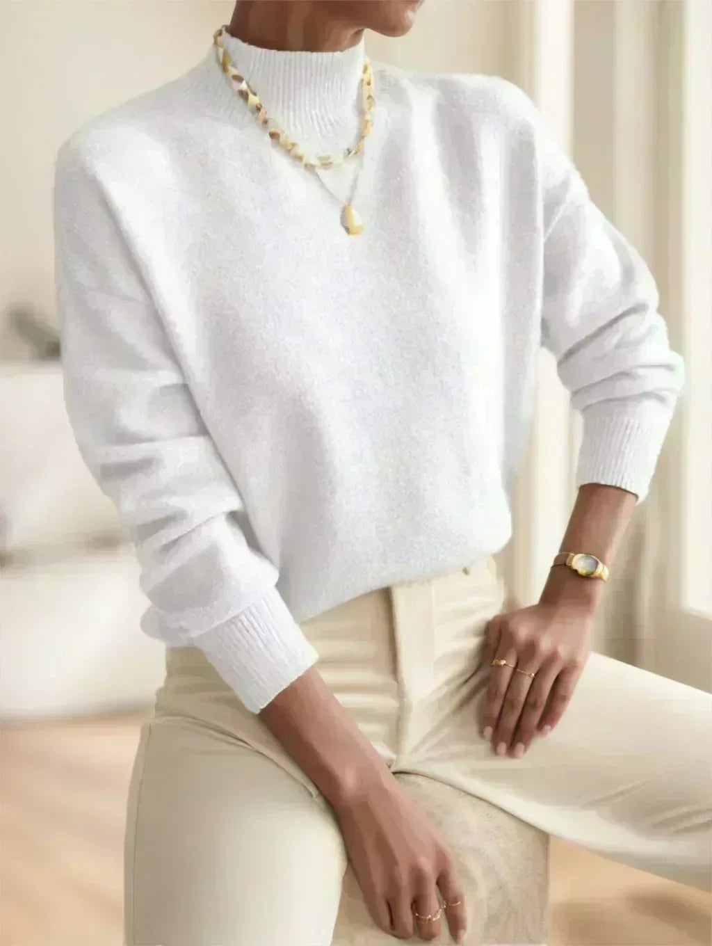 A Solid-color Long-sleeved Top With A High Neckline For Ladies - DanaFashionstore
