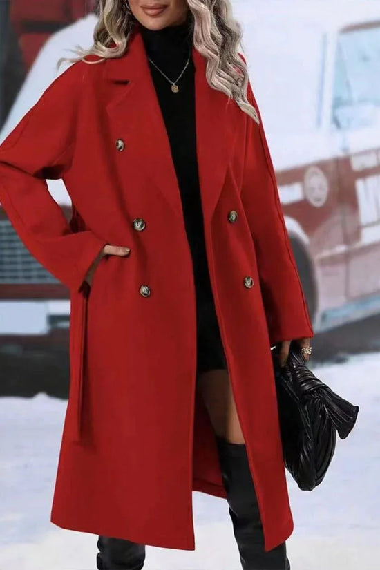 Lapel Double-breasted Trench Coat With Belt Winter Fashion Solid Color Long Jacket Outwear Women Clothing - DanaFashionstore