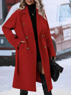 Lapel Double-breasted Trench Coat With Belt Winter Fashion Solid Color Long Jacket Outwear Women Clothing - DanaFashionstore