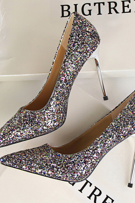 Shining sequins sexy slim nightclub high heels