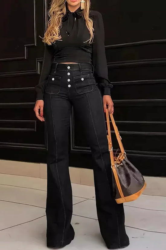 Women's Patchwork Jeans Slim Fit Slimming Stretch Flared Pants - DanaFashionstore