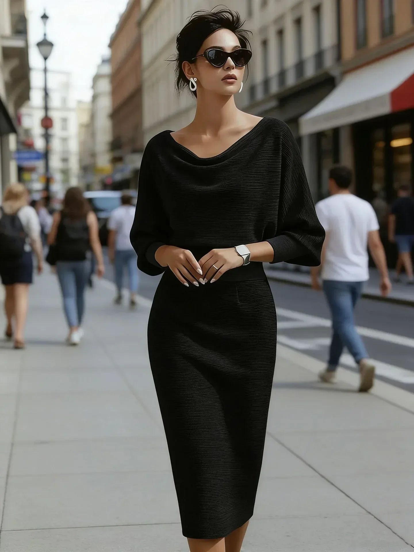 Womens Solid-Color Body-Con Plus-Size Dress With A Sophisticated Look - DanaFashionstore