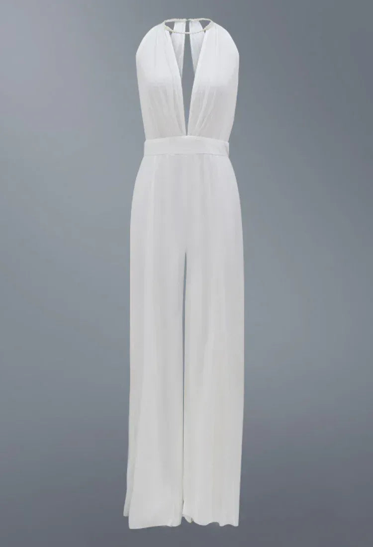 Deep V Halter Jumpsuit Casual Trousers - DanaFashionstore