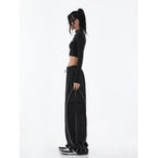 Black Mechanical Style Loose Retro Design Low Waist Casual Pants For Women - DanaFashionstore