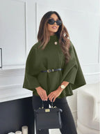 New Stand Collar Batwing Sleeves Cloak Top With Belt Ins Fashion Temperament Jacket Woolen Sweater Outwear For Women Clothing - DanaFashionstore