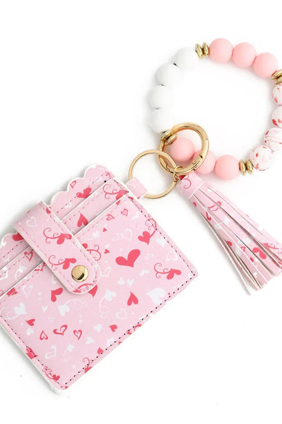 Love Polyurethane Card Holder Silica Gel Key Chain European And American Printed Silicone Beads Bracelet Women's Wallet - DanaFashionstore