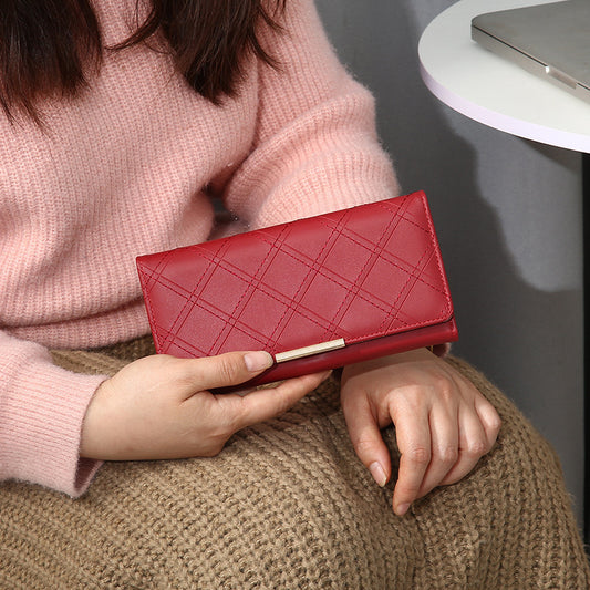 Women's Embroidery Thread Rhombus Clutch Wallet Large Capacity - Dana Fashion
