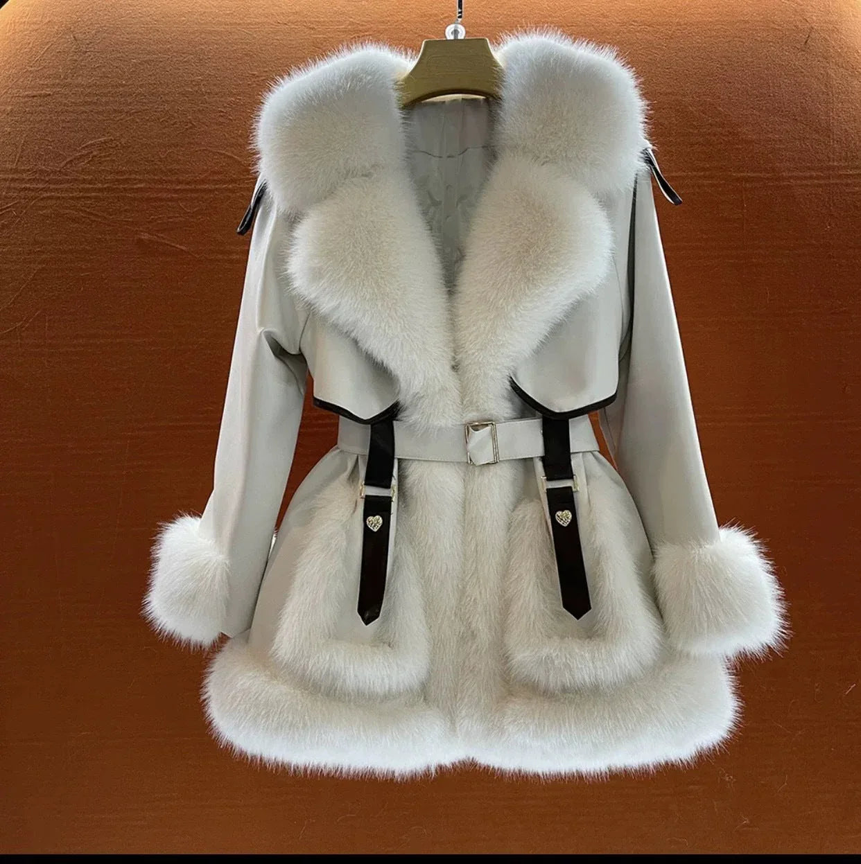 Elegant Big Fur Collar Fur Fur Coat For Women - DanaFashionstore