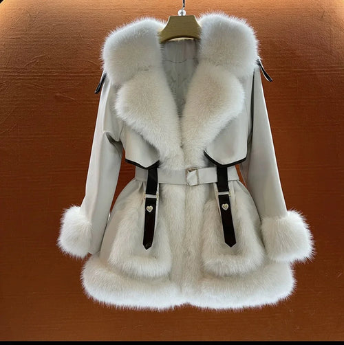 Elegant Big Fur Collar Fur Fur Coat For Women - DanaFashionstore